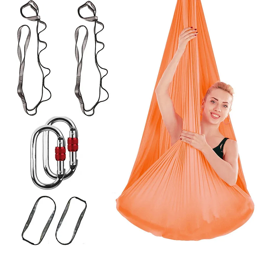 FITNESS 4.37 Yards Aerial Yoga Hammock Set- Durable Aerial Silks with Extension Straps and Carabiners Inversion Practice