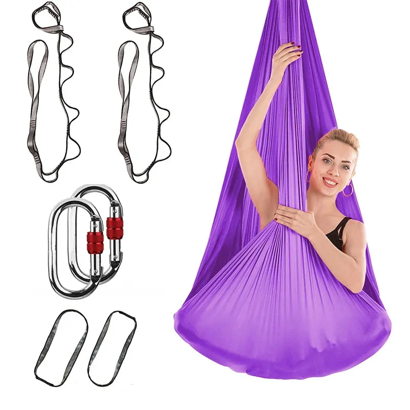 FITNESS 4.37 Yards Aerial Yoga Hammock Set- Durable Aerial Silks with Extension Straps and Carabiners Inversion Practice