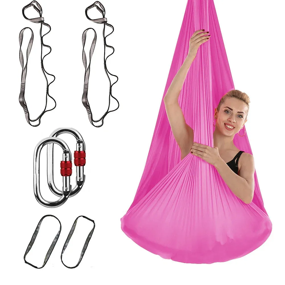 FITNESS 4.37 Yards Aerial Yoga Hammock Set- Durable Aerial Silks with Extension Straps and Carabiners Inversion Practice