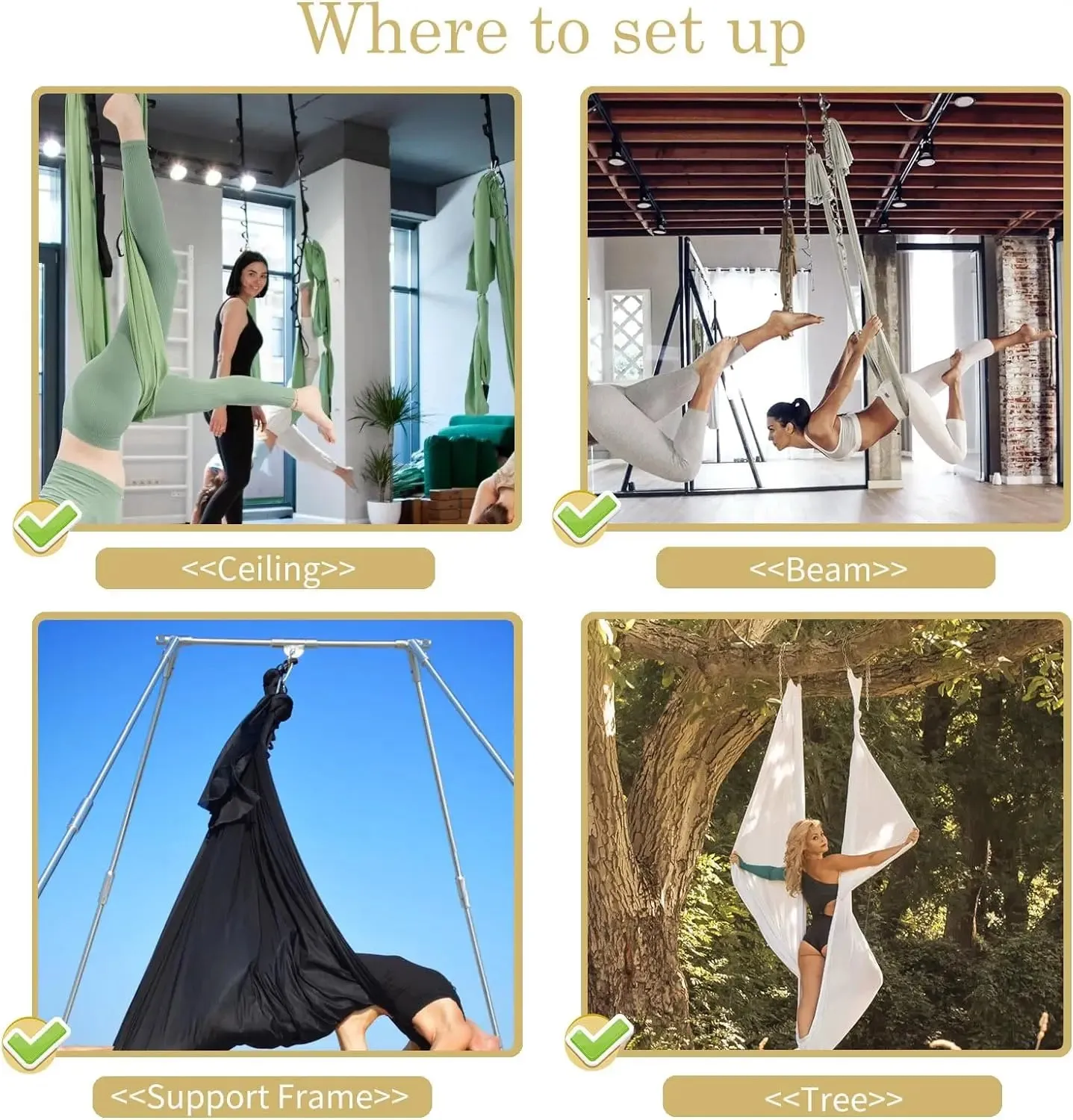 FITNESS 4.37 Yards Aerial Yoga Hammock Set- Durable Aerial Silks with Extension Straps and Carabiners Inversion Practice