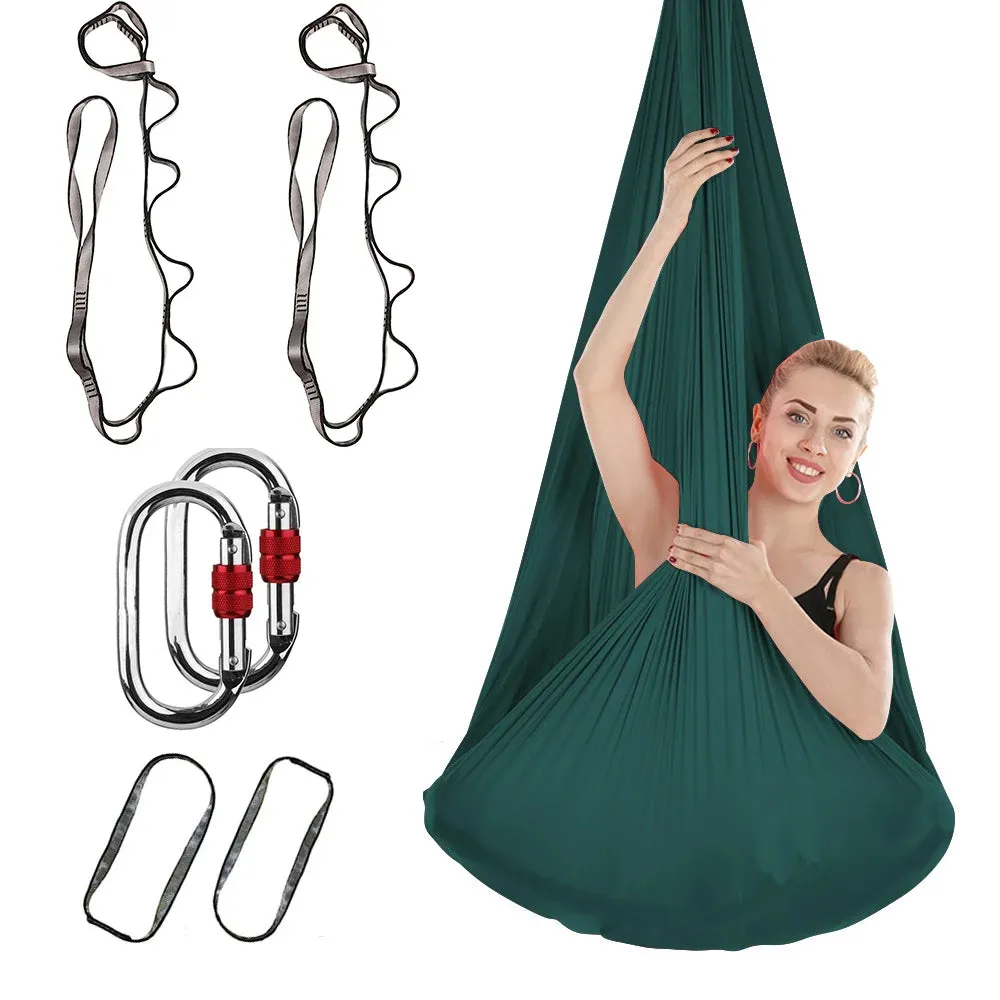 FITNESS 4.37 Yards Aerial Yoga Hammock Set- Durable Aerial Silks with Extension Straps and Carabiners Inversion Practice
