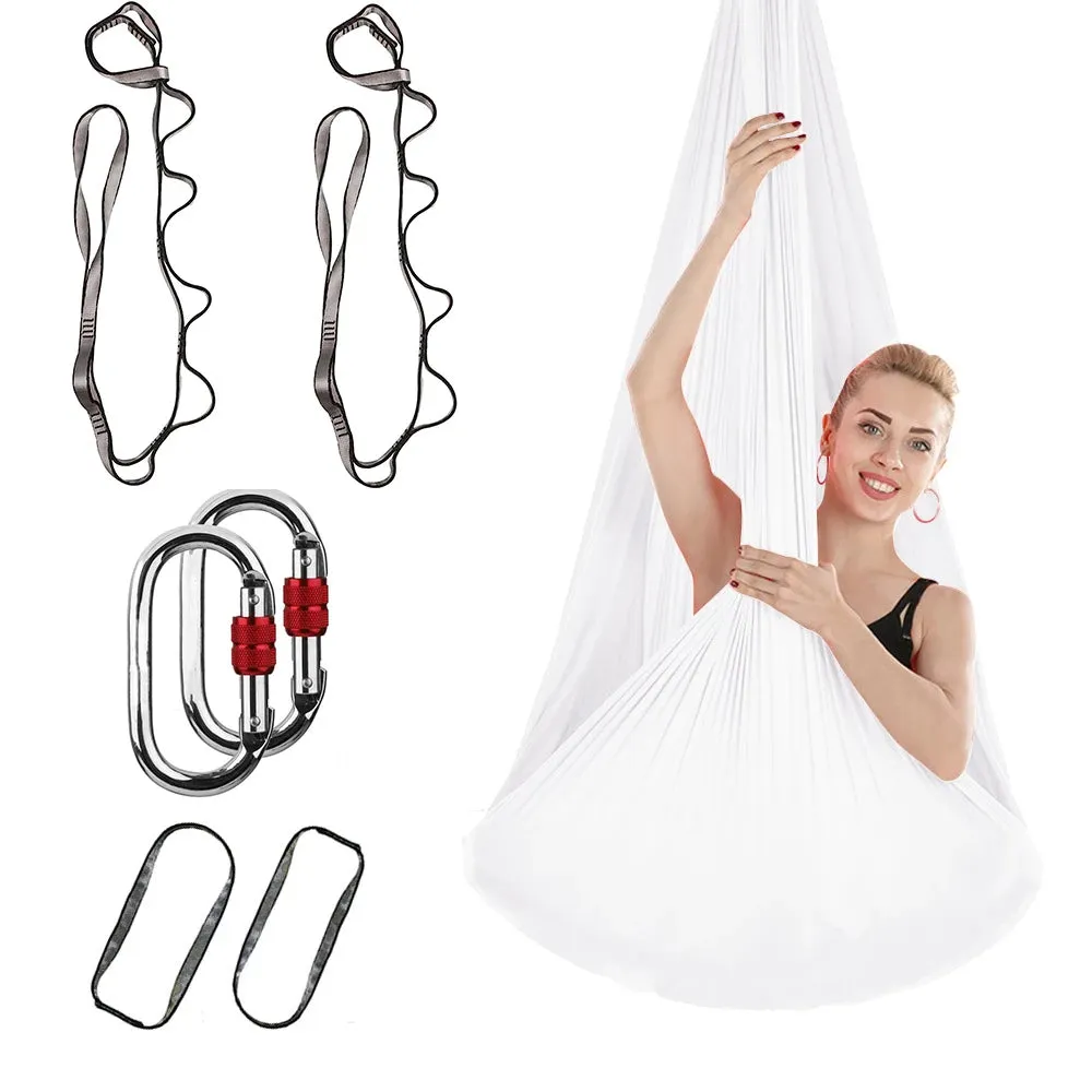 FITNESS 4.37 Yards Aerial Yoga Hammock Set- Durable Aerial Silks with Extension Straps and Carabiners Inversion Practice