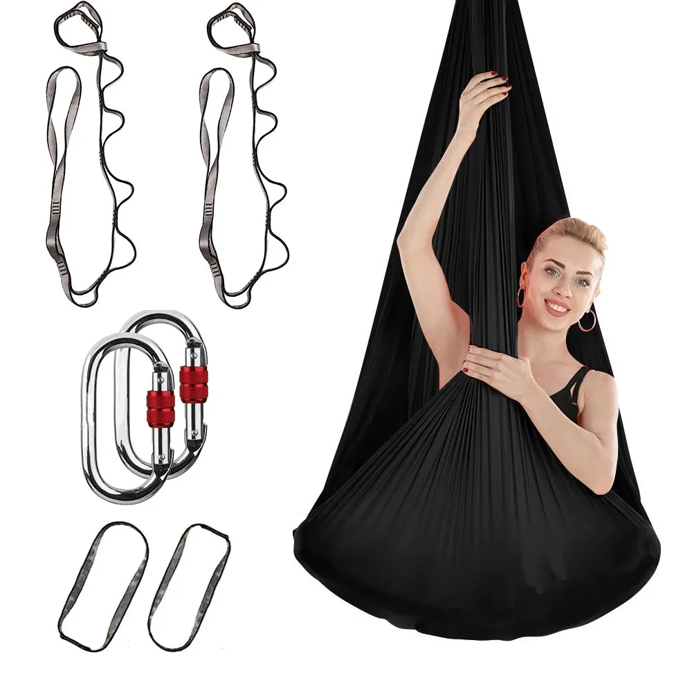 FITNESS 4.37 Yards Aerial Yoga Hammock Set- Durable Aerial Silks with Extension Straps and Carabiners Inversion Practice