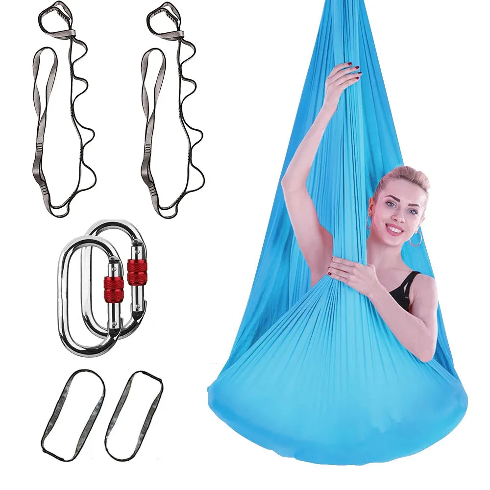 FITNESS 4.37 Yards Aerial Yoga Hammock Set- Durable Aerial Silks with Extension Straps and Carabiners Inversion Practice
