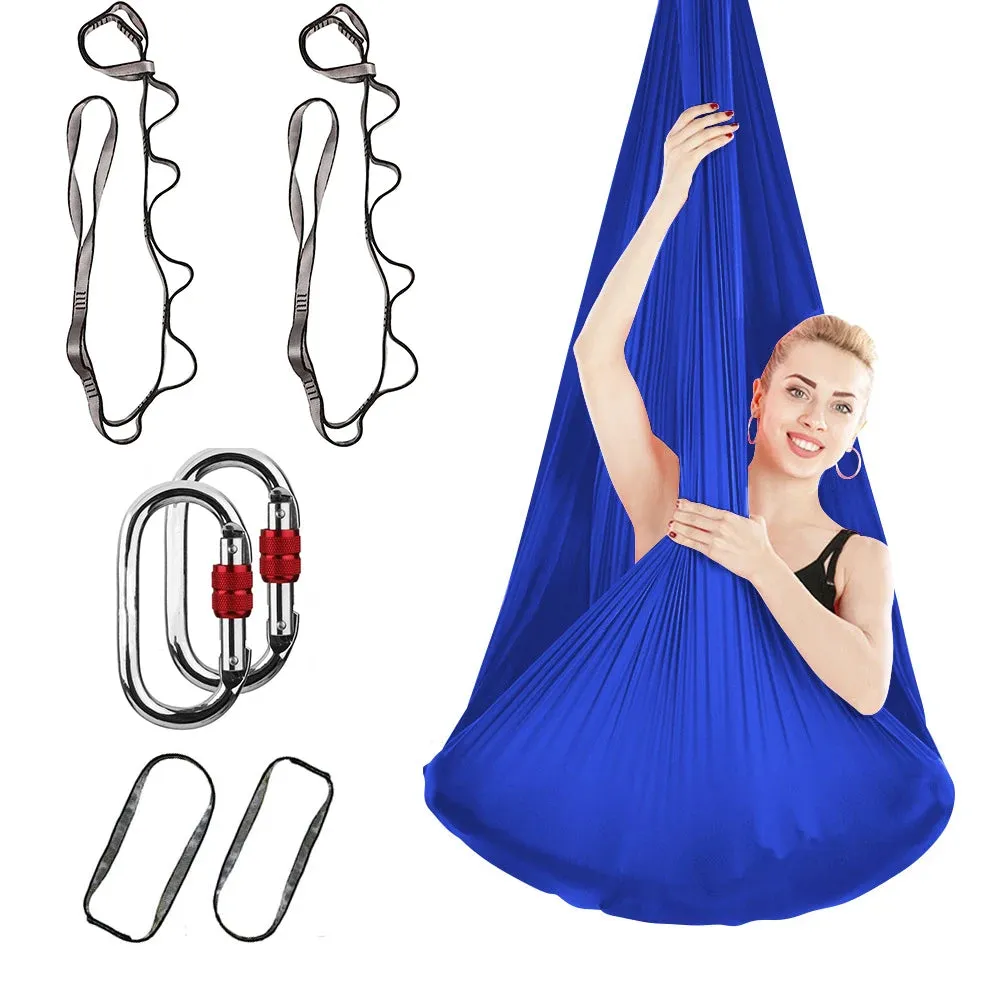 FITNESS 4.37 Yards Aerial Yoga Hammock Set- Durable Aerial Silks with Extension Straps and Carabiners Inversion Practice