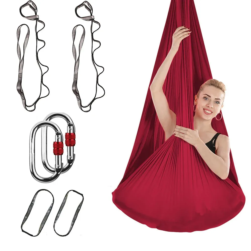 FITNESS 4.37 Yards Aerial Yoga Hammock Set- Durable Aerial Silks with Extension Straps and Carabiners Inversion Practice