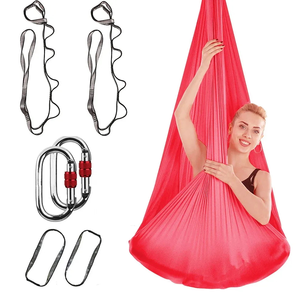 FITNESS 4.37 Yards Aerial Yoga Hammock Set- Durable Aerial Silks with Extension Straps and Carabiners Inversion Practice
