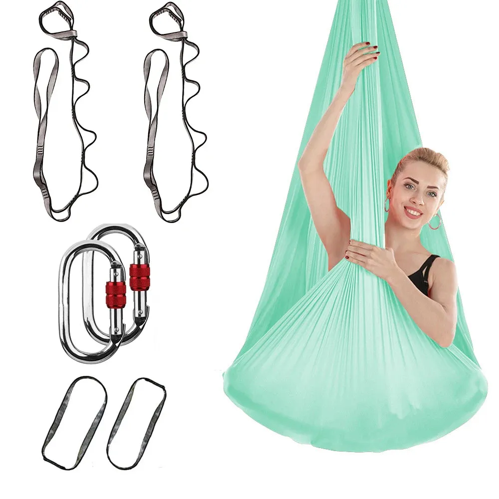 FITNESS 4.37 Yards Aerial Yoga Hammock Set- Durable Aerial Silks with Extension Straps and Carabiners Inversion Practice