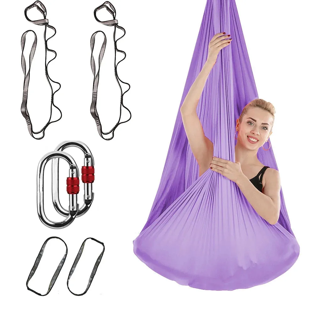 FITNESS 4.37 Yards Aerial Yoga Hammock Set- Durable Aerial Silks with Extension Straps and Carabiners Inversion Practice