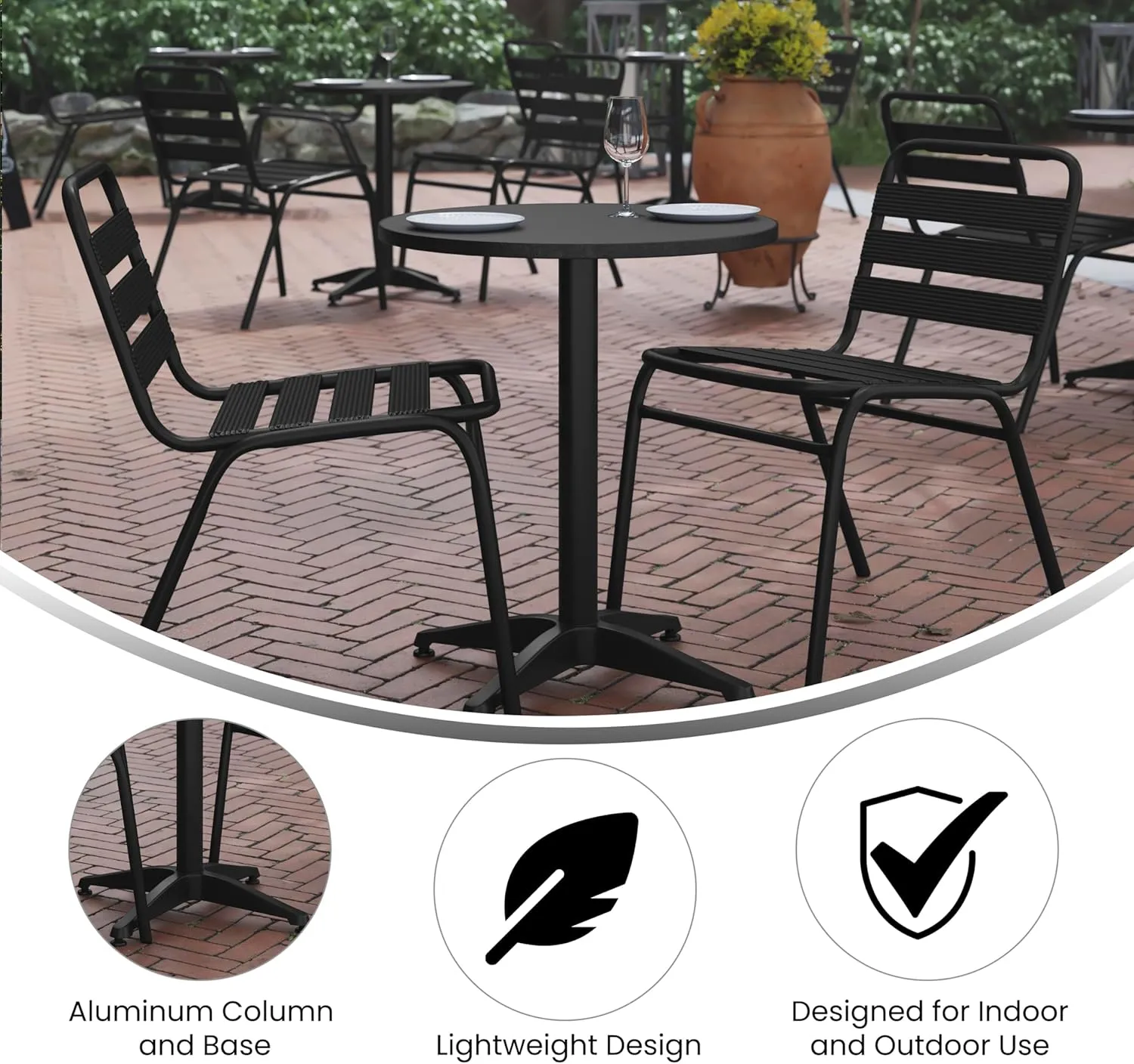 Flash Furniture Mellie 23.5'' Round Metal Indoor-Outdoor Table with Base, Black