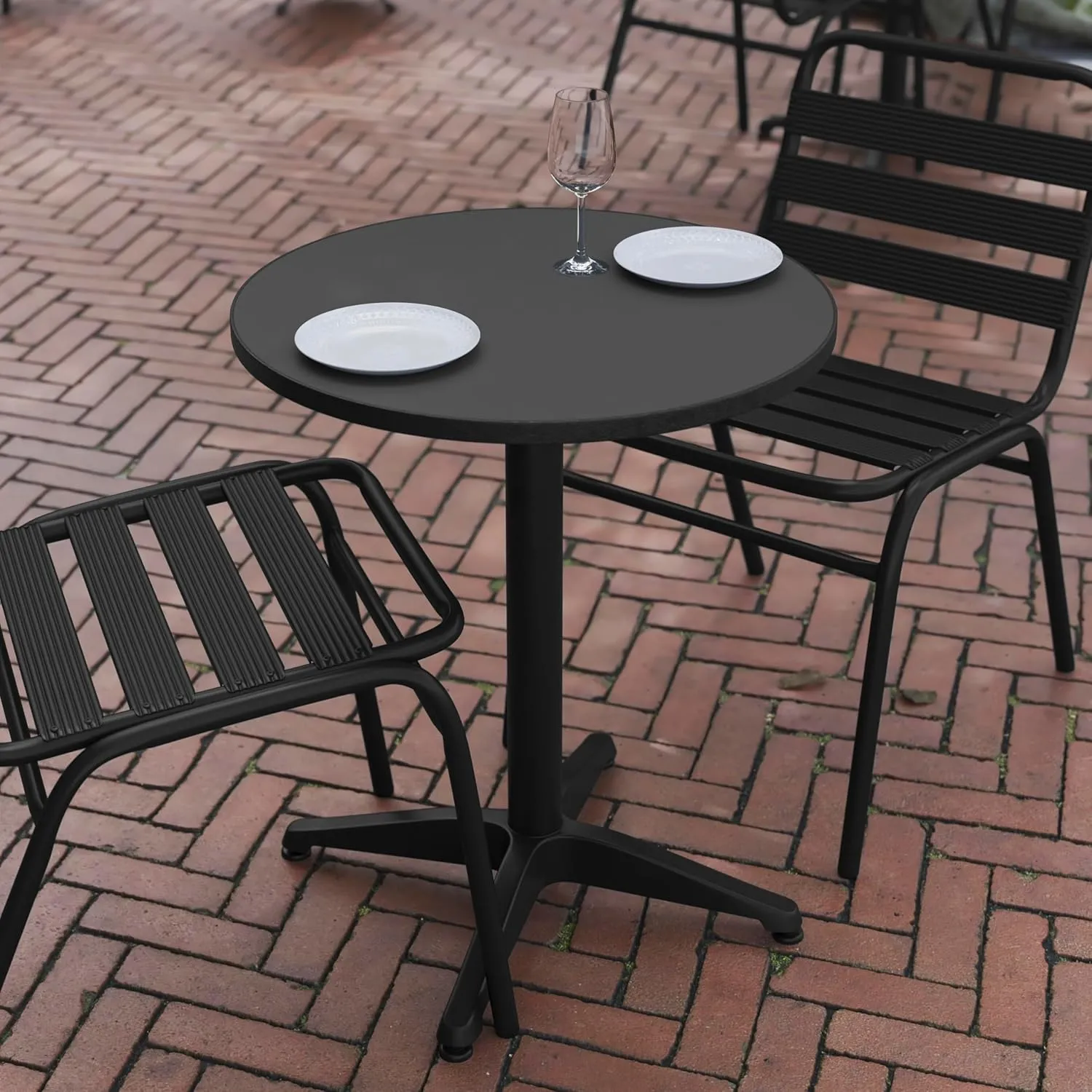 Flash Furniture Mellie 23.5'' Round Metal Indoor-Outdoor Table with Base, Black