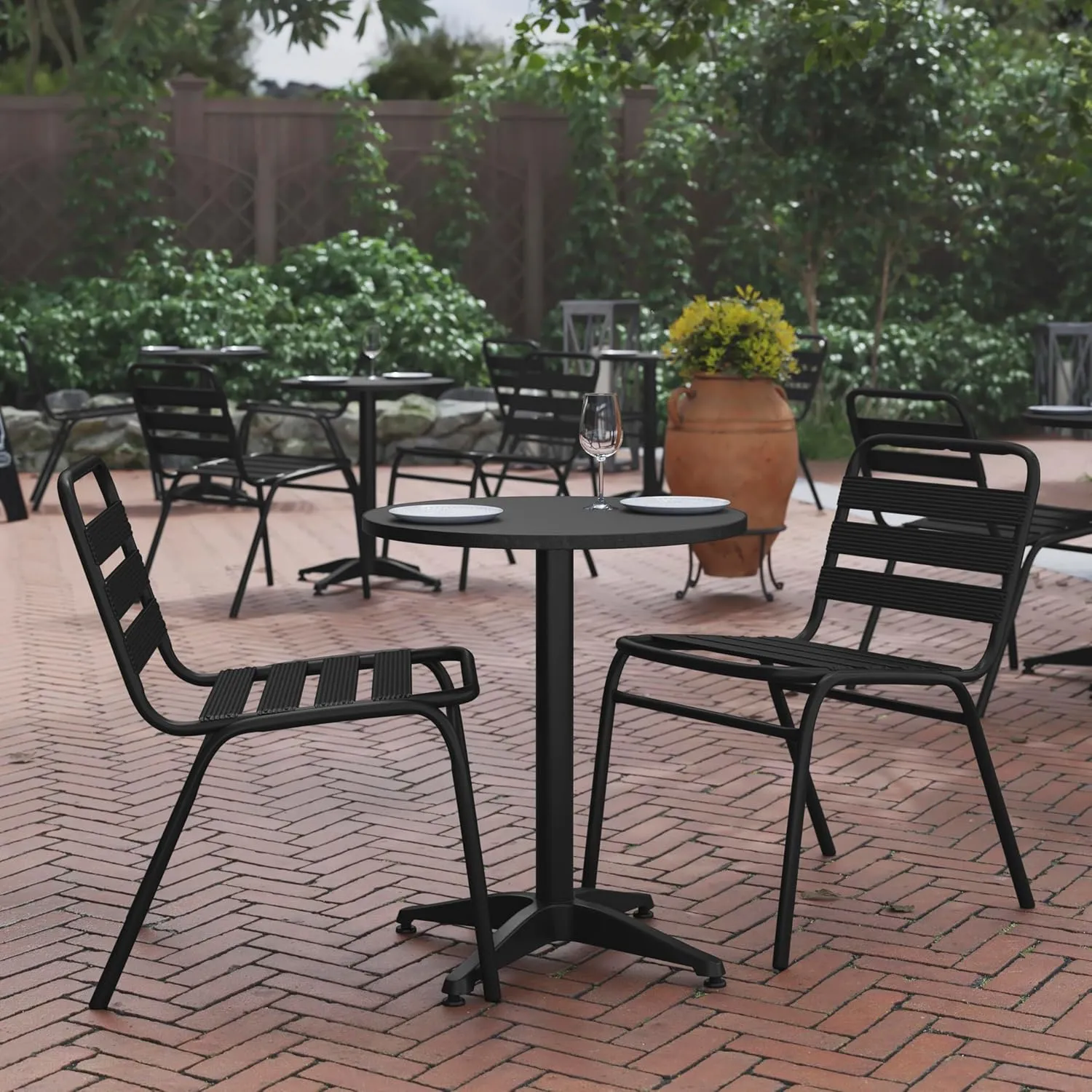 Flash Furniture Mellie 23.5'' Round Metal Indoor-Outdoor Table with Base, Black