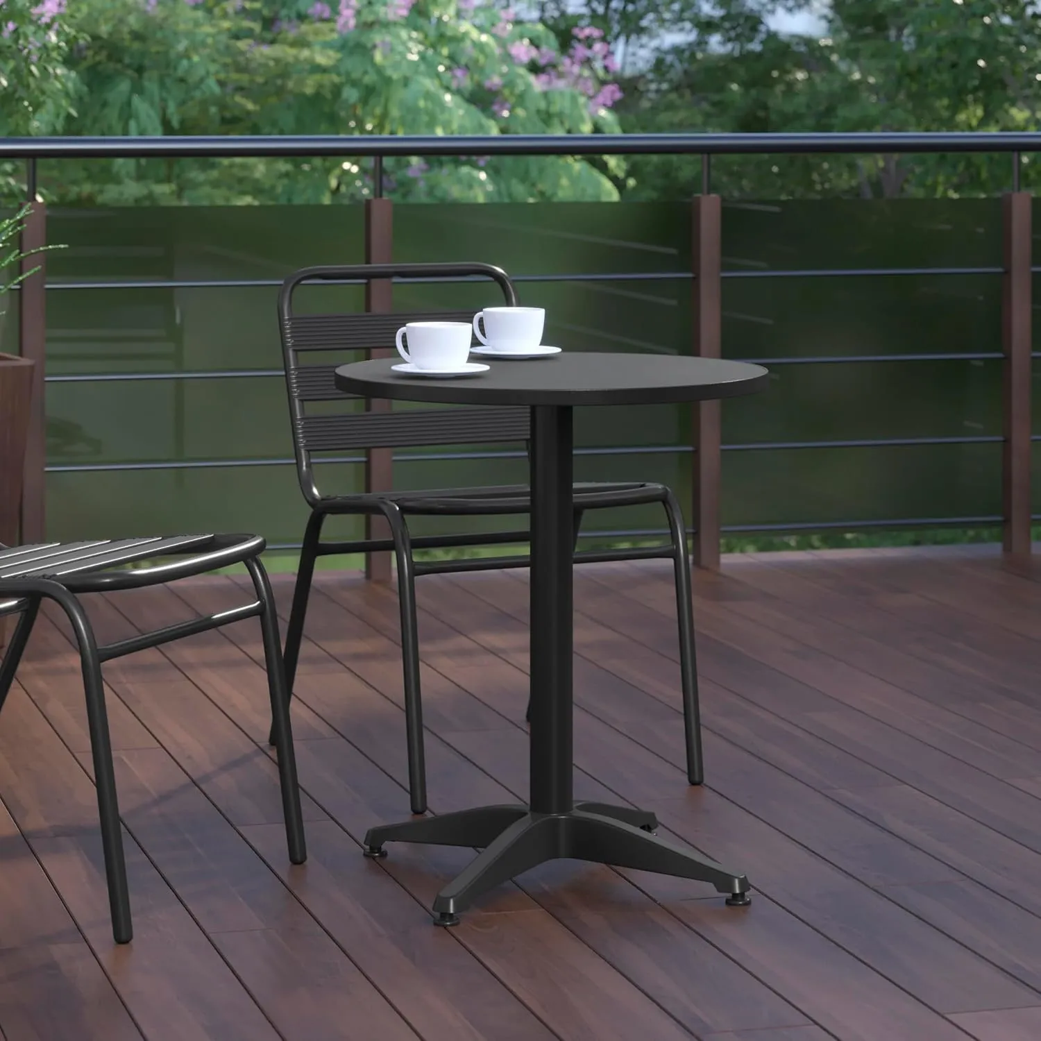 Flash Furniture Mellie 23.5'' Round Metal Indoor-Outdoor Table with Base, Black