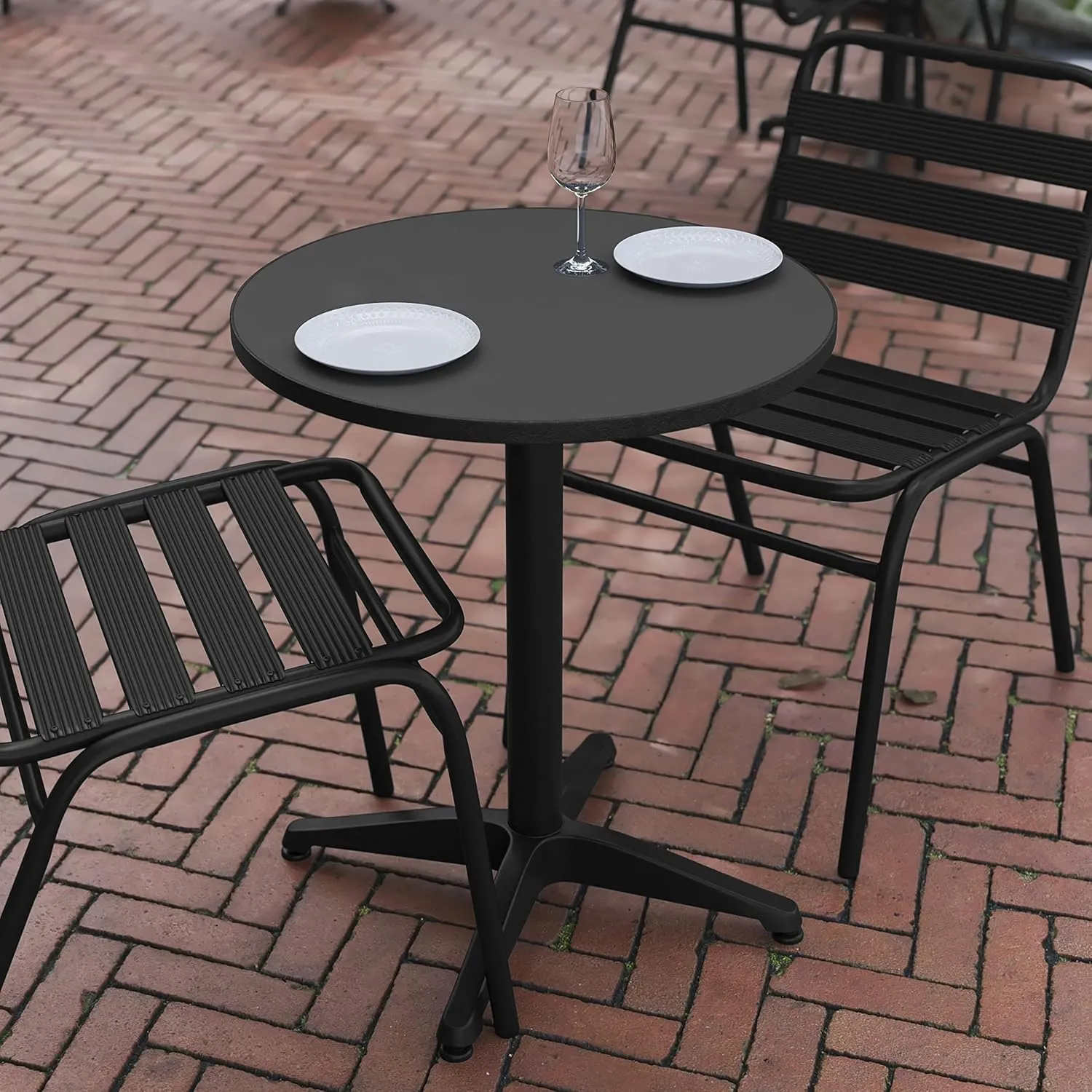 Flash Furniture Mellie 23.5'' Round Metal Indoor-Outdoor Table with Base, Black
