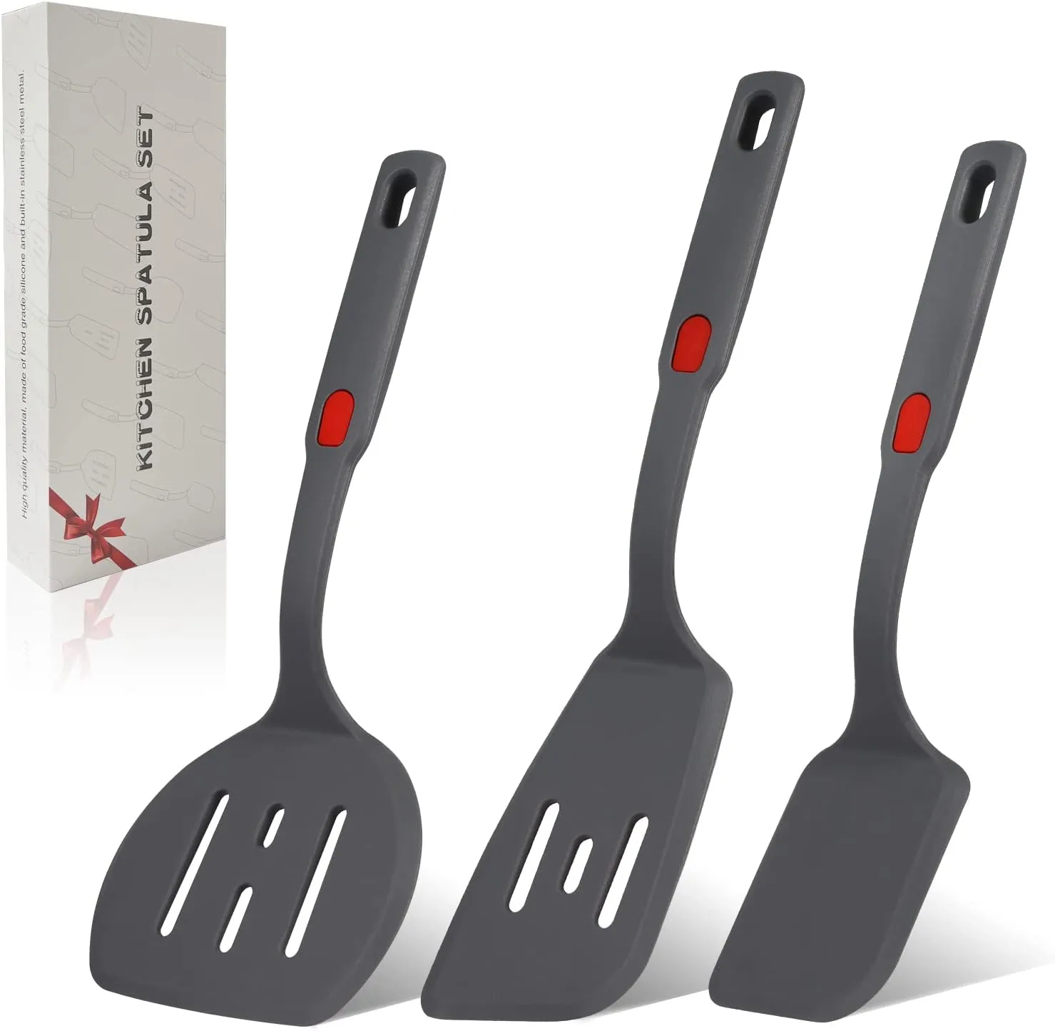 Flexible Silicone Spatula Set For Nonstick Cookware Rubber Silicone Bpa-Free Heat Resistant Heavy Duty Kitchen Turner Large,Slotted Flipper And Small Spatulas For Egg Fish Pancake Cookie (Grey)