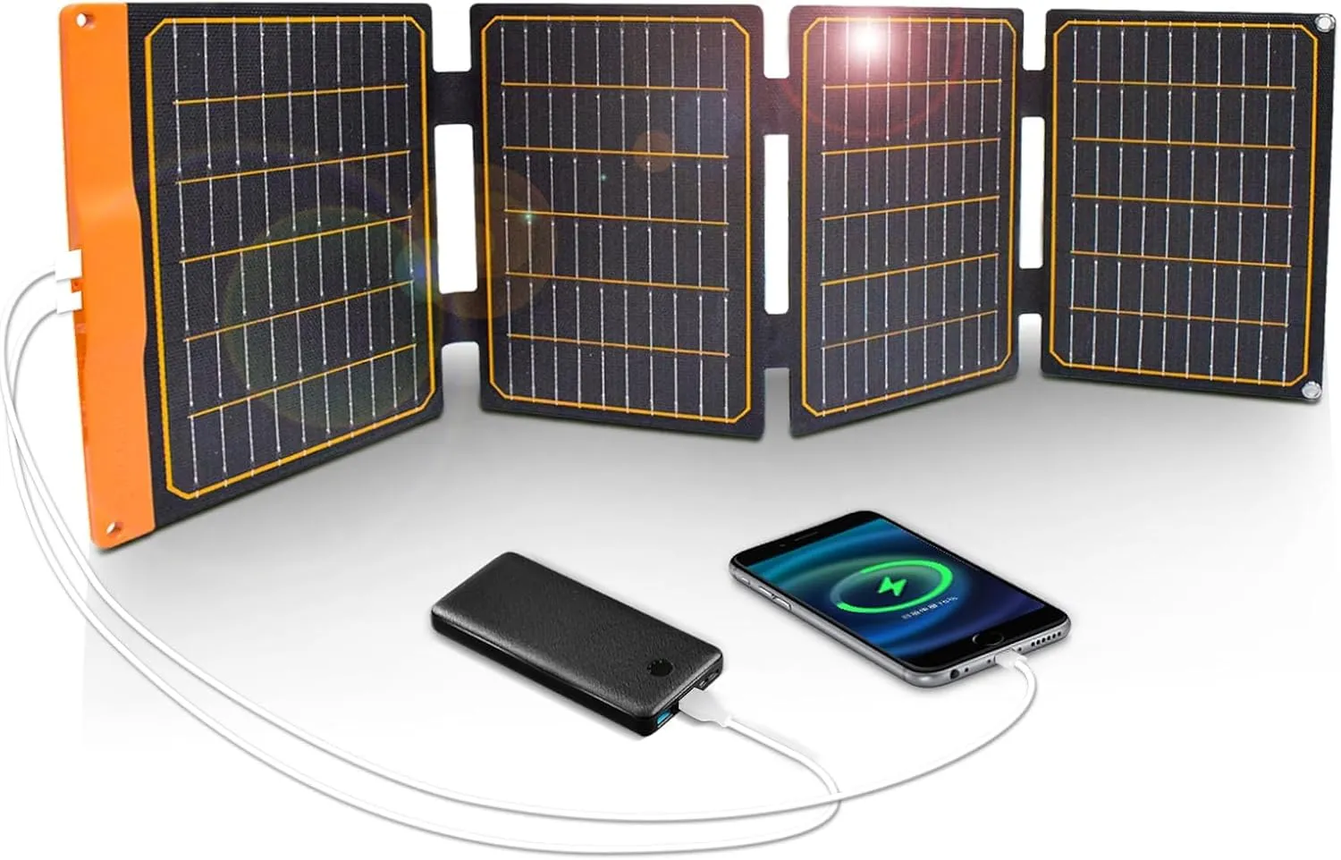 FlexSolar 40W Foldable Solar Panel Chargers 18W USB-A USB-C Portable Power Emergency ETFE Monocrystalline Small Panels IP67 Waterproof Camping Hiking Backpacking for Phones Power Banks Tablets