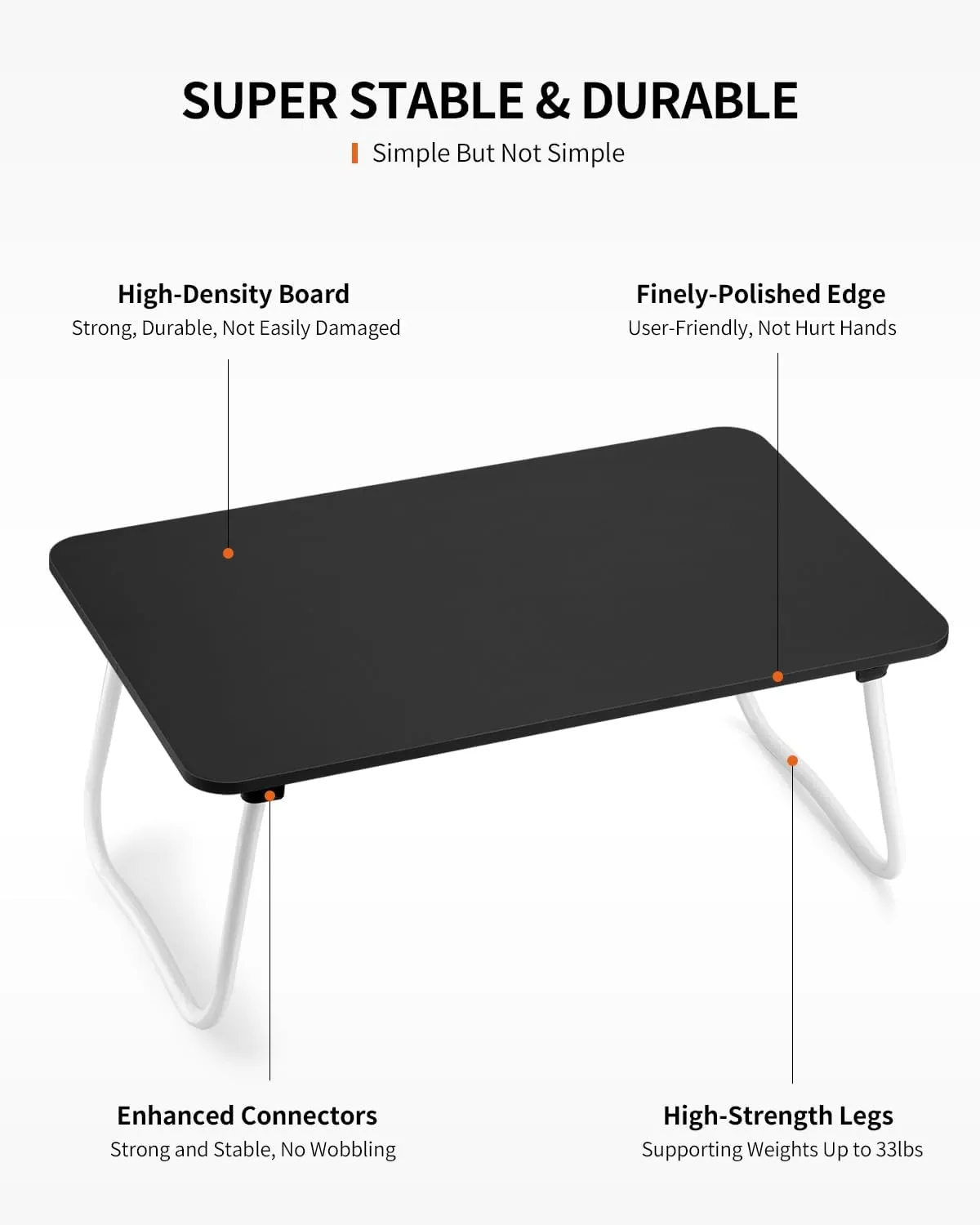 Foldable Laptop Desk, Portable Lap Desk Bed Table, Lightweight Breakfast Table Tray Desk, Laptop Stand, Mini Table for Working Writing Drawing Eating Picnic-Black