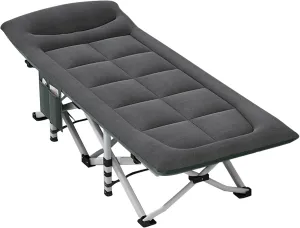 Folding Camping Cot with Mattress and Pillow, Portable No Installation Lightweight Adult Sleeping Bed for Home,Office,Camping and Travelling (Black)