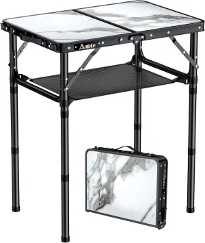 Folding Camping Table with Storage Net, 3 Adjustable Height Max 27.5" Aluminum Small Folding Table, Portable Table with Carry Handle, Lightweight, for Outdoor Indoor Travel Camping Picnic