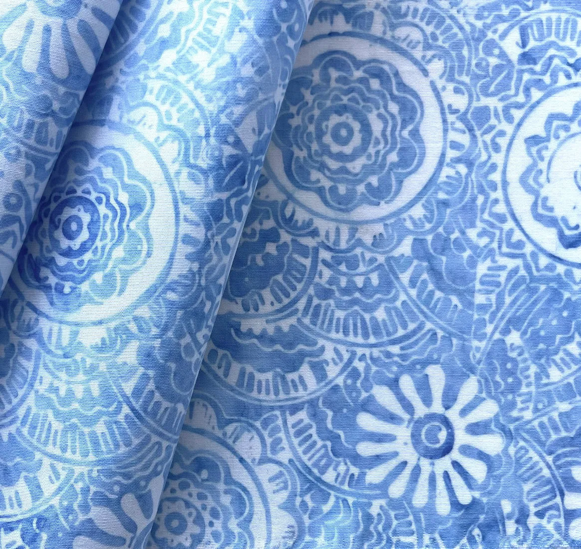 Folk Art Orbs Powder Blue Cotton Batik (Made in Indonesia)
