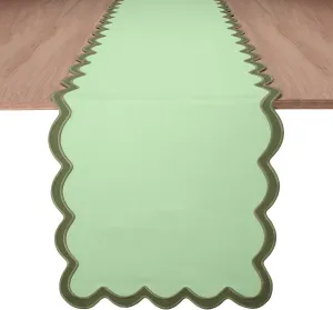 Folkulture Table Runner | Spring Table Runners 90 inches Long | Scallop Table Runner for Farmhouse Decor or Boho Decor | Sage Green Table Runners for Dining Room Table Decor (Forest Sage)