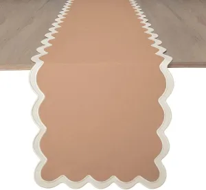 Folkulture Table Runner | Summer Table Runners 108 inches Long | Scallop Table Runner for Farmhouse Decor or Boho Decor | Brown Table Runners for Dining Room Table Decor (Sand Dune)