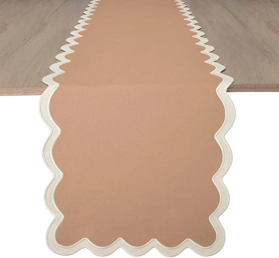 Folkulture Table Runner | Summer Table Runners 108 inches Long | Scallop Table Runner for Farmhouse Decor or Boho Decor | Brown Table Runners for Dining Room Table Decor (Sand Dune)
