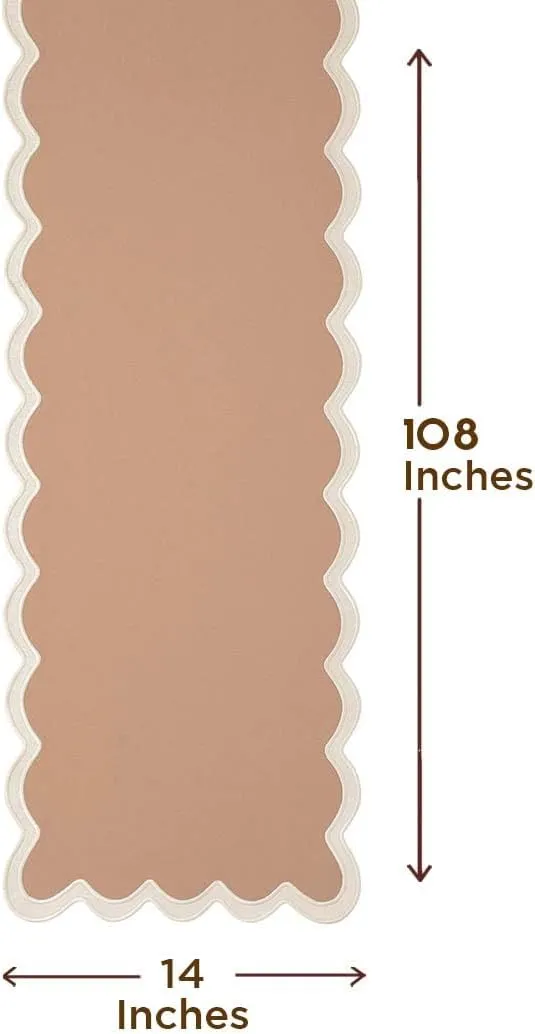 Folkulture Table Runner | Summer Table Runners 108 inches Long | Scallop Table Runner for Farmhouse Decor or Boho Decor | Brown Table Runners for Dining Room Table Decor (Sand Dune)