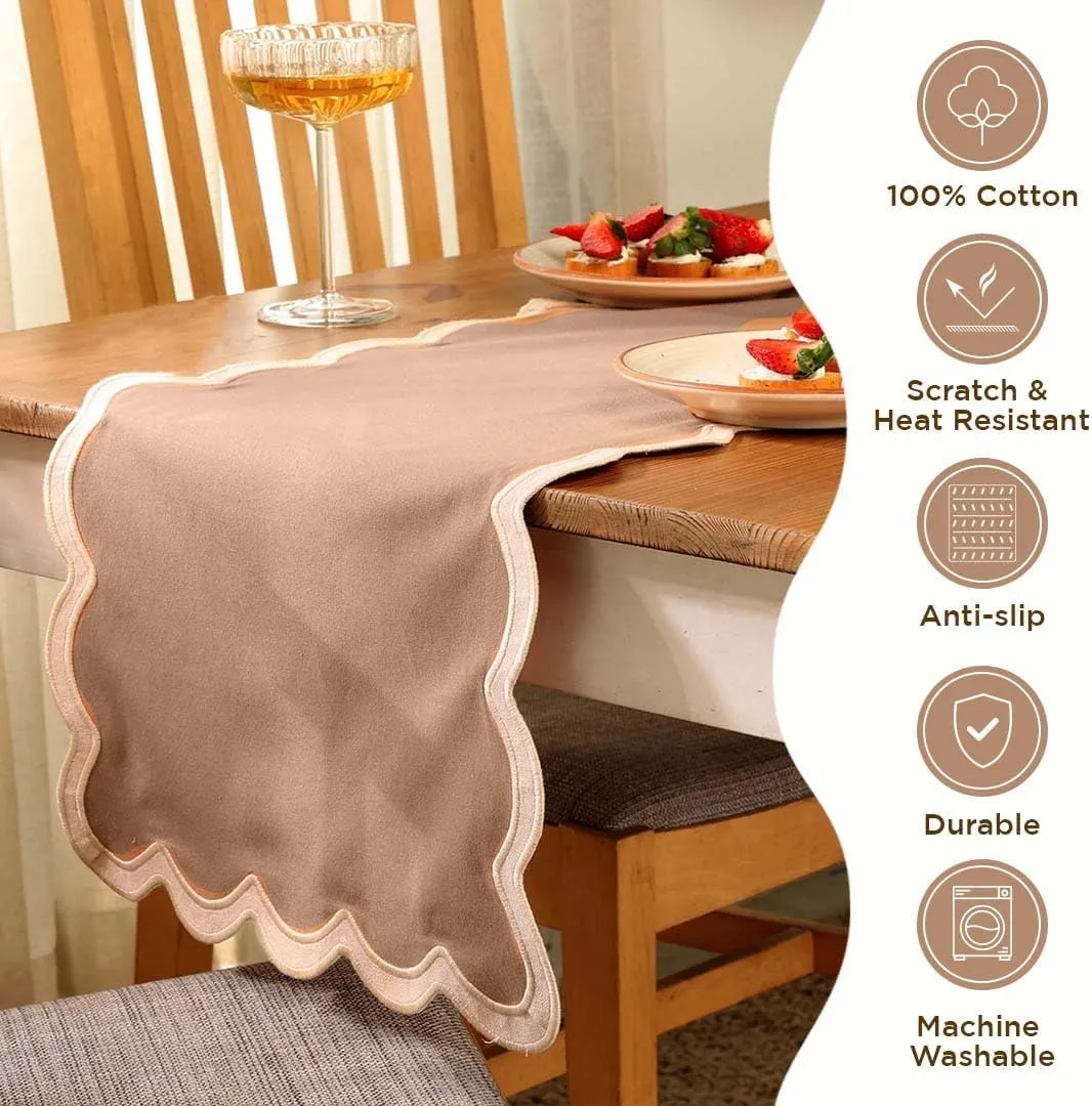 Folkulture Table Runner | Summer Table Runners 108 inches Long | Scallop Table Runner for Farmhouse Decor or Boho Decor | Brown Table Runners for Dining Room Table Decor (Sand Dune)