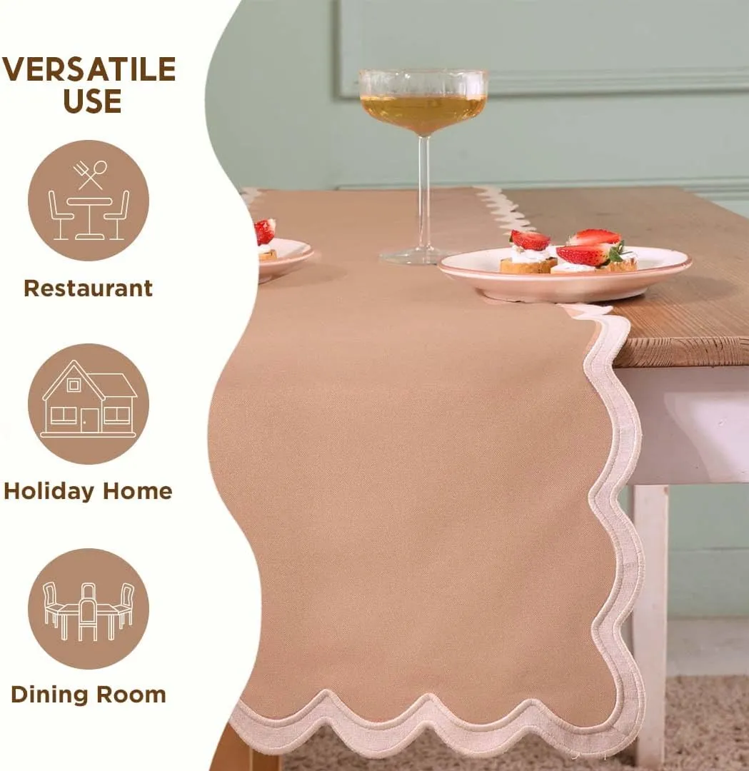 Folkulture Table Runner | Summer Table Runners 108 inches Long | Scallop Table Runner for Farmhouse Decor or Boho Decor | Brown Table Runners for Dining Room Table Decor (Sand Dune)