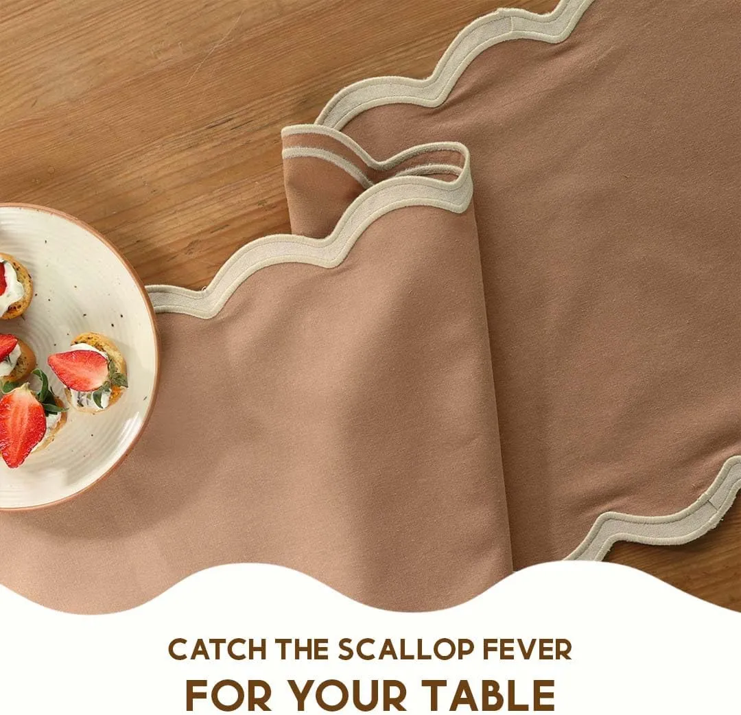 Folkulture Table Runner | Summer Table Runners 108 inches Long | Scallop Table Runner for Farmhouse Decor or Boho Decor | Brown Table Runners for Dining Room Table Decor (Sand Dune)