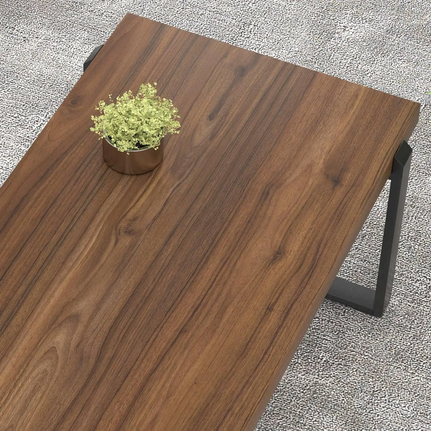 FOLUBAN Modern Coffee Table, Rustic Wood and Metal Center Table, Industrial Rectangle Cocktail Tea Table for Living Room, Walnut, 44 Inch