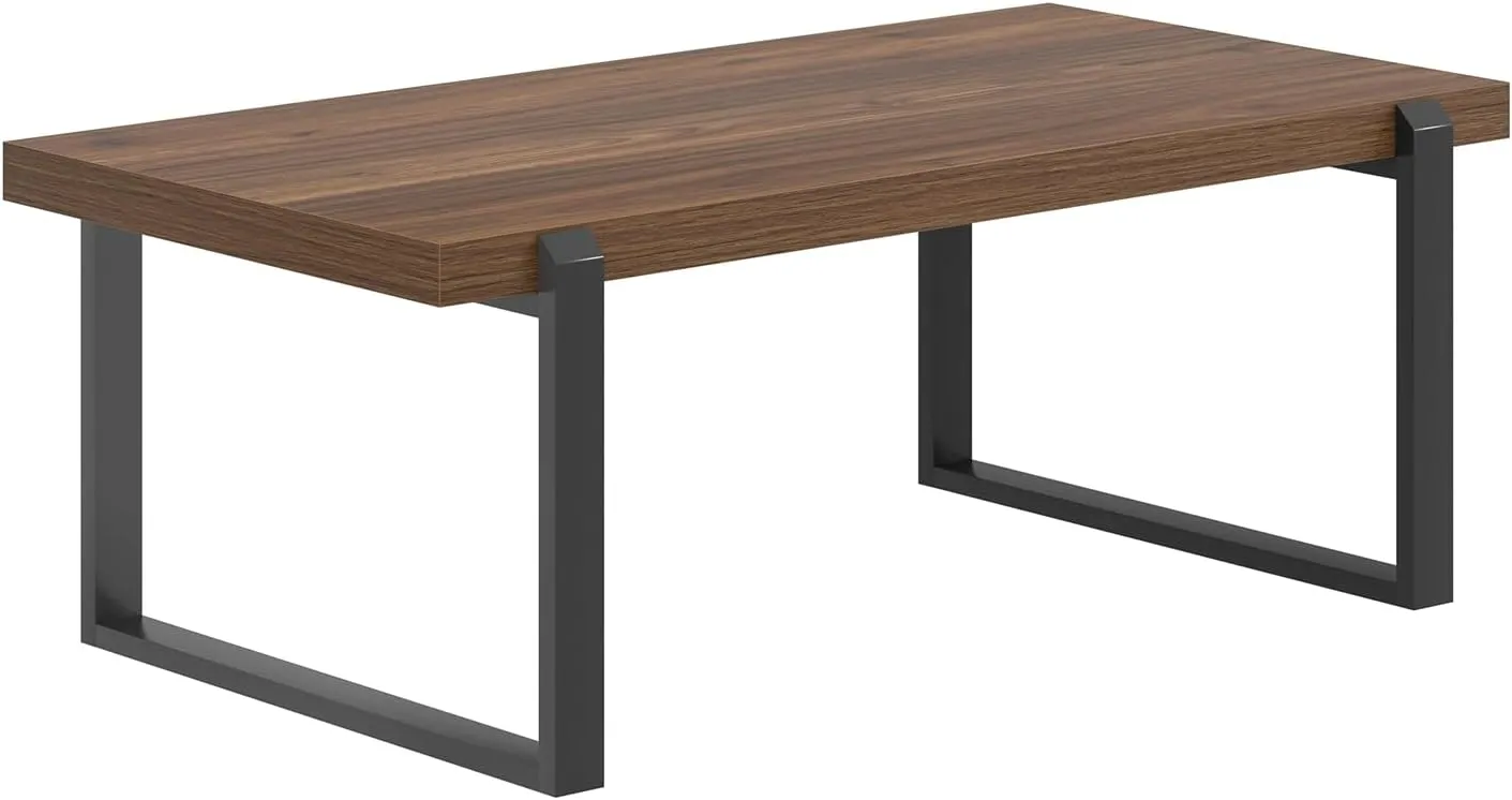 FOLUBAN Modern Coffee Table, Rustic Wood and Metal Center Table, Industrial Rectangle Cocktail Tea Table for Living Room, Walnut, 44 Inch