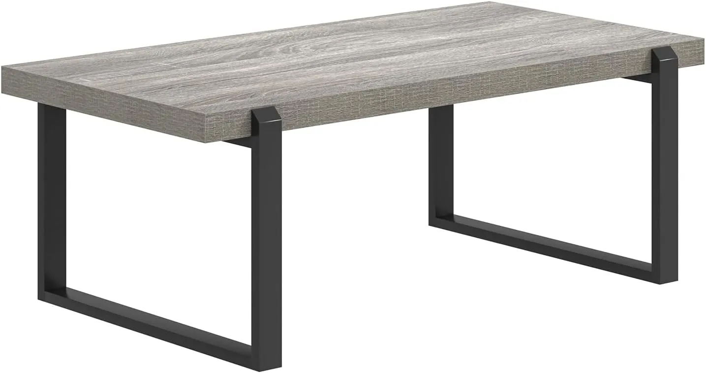 FOLUBAN Modern Coffee Table, Rustic Wood and Metal Center Table, Retro Small Cocktail Tea Table for Living Room, Light Grey, 44 Inch