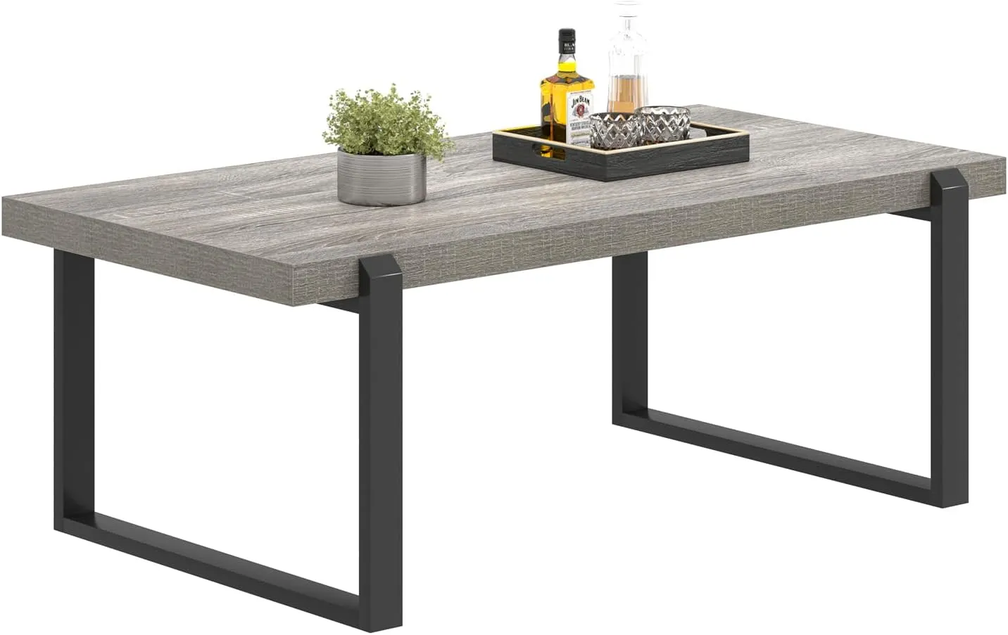FOLUBAN Modern Coffee Table, Rustic Wood and Metal Center Table, Retro Small Cocktail Tea Table for Living Room, Light Grey, 44 Inch