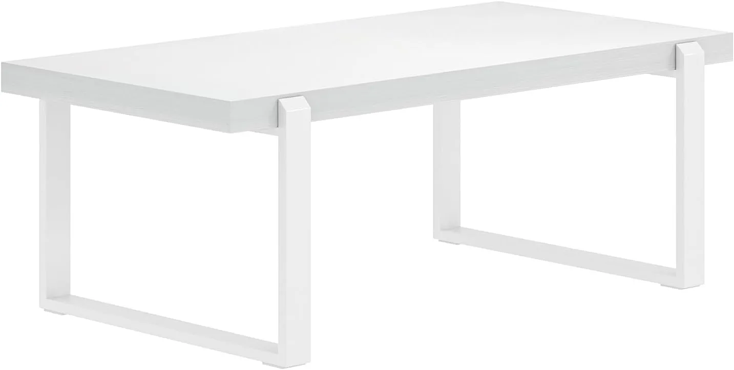 FOLUBAN White Coffee Table, Modern Rustic Wood and Metal Center Table, Rectangle Cocktail Tea Table for Living Room, 47 Inch