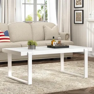 FOLUBAN White Coffee Table, Modern Rustic Wood and Metal Center Table, Rectangle Cocktail Tea Table for Living Room, 47 Inch