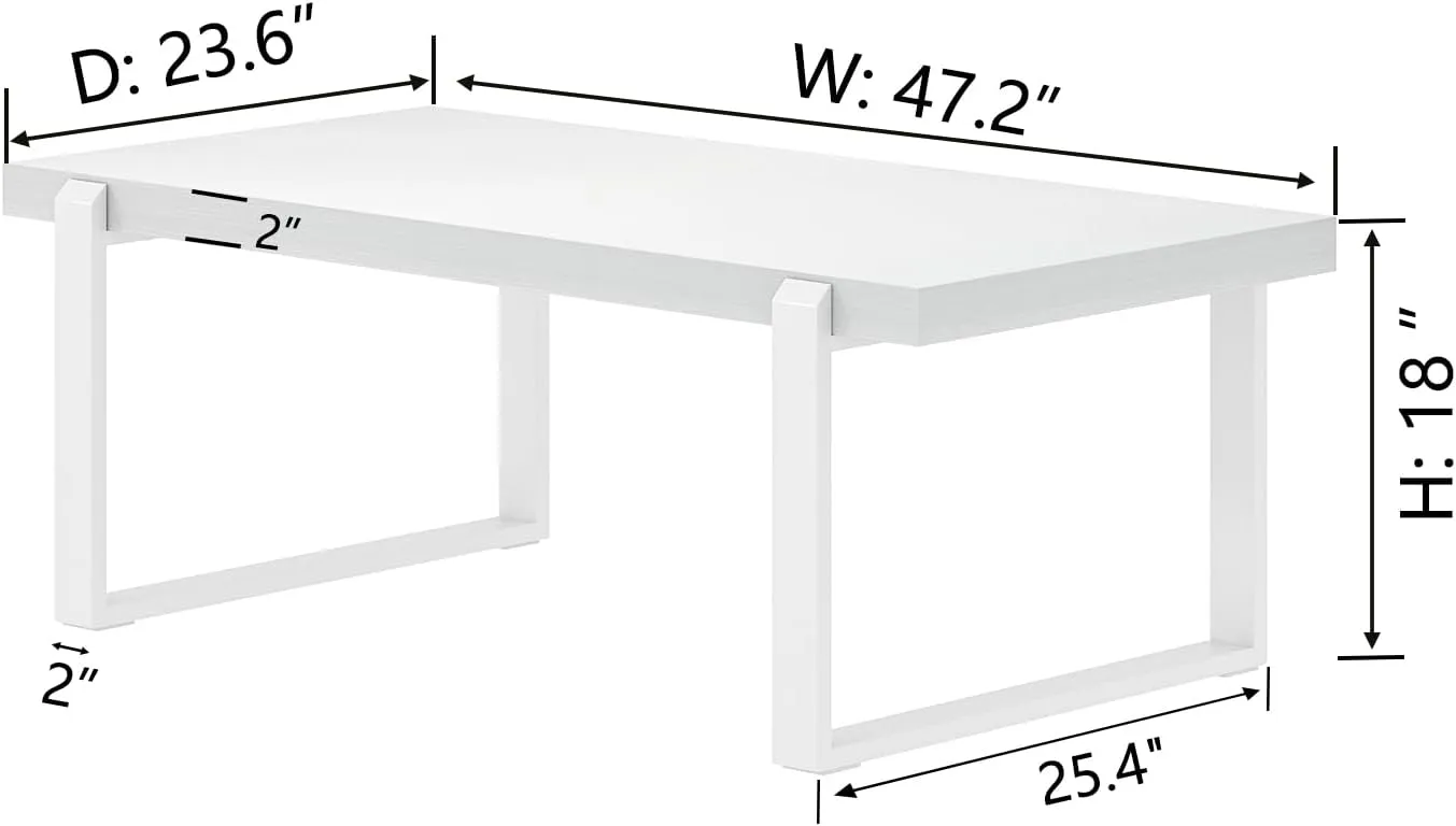 FOLUBAN White Coffee Table, Modern Rustic Wood and Metal Center Table, Rectangle Cocktail Tea Table for Living Room, 47 Inch