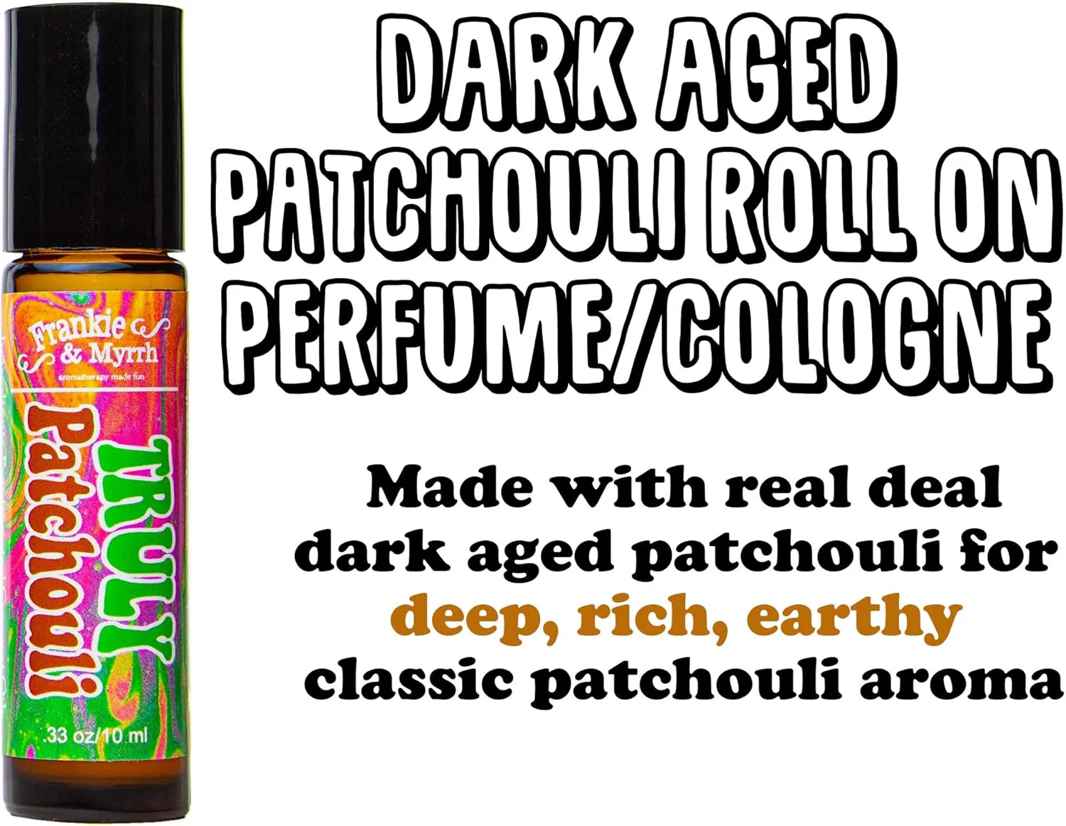 Frankie & Myrrh Truly Patchouli Roll On | Dark Aged Patchouli Essential Oil Roll On Perfume/Cologne | Earthy, Musky Aromatherapy for Relaxing Stimulation and Energy