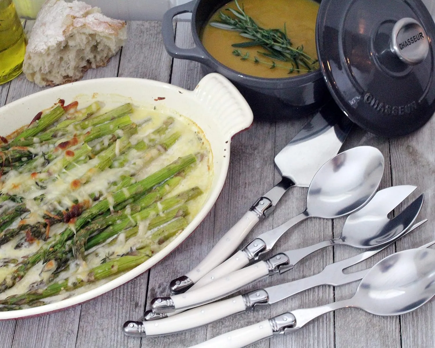 French Home Laguiole Hostess Set – 5-Piece Serving Utensils with Slotted Spoon, Spatula, Fork, and 2 Spoons – Elegant and Versatile Laguiole Flatware Set