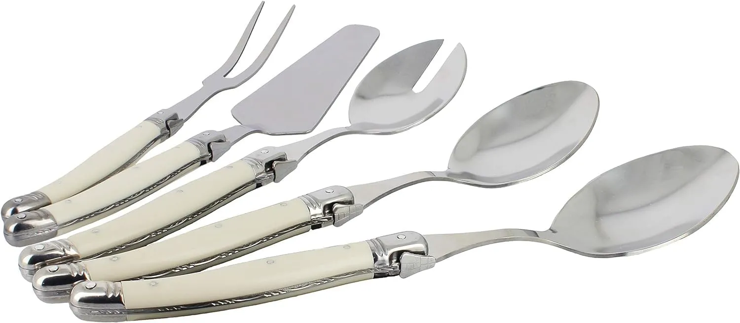 French Home Laguiole Hostess Set – 5-Piece Serving Utensils with Slotted Spoon, Spatula, Fork, and 2 Spoons – Elegant and Versatile Laguiole Flatware Set