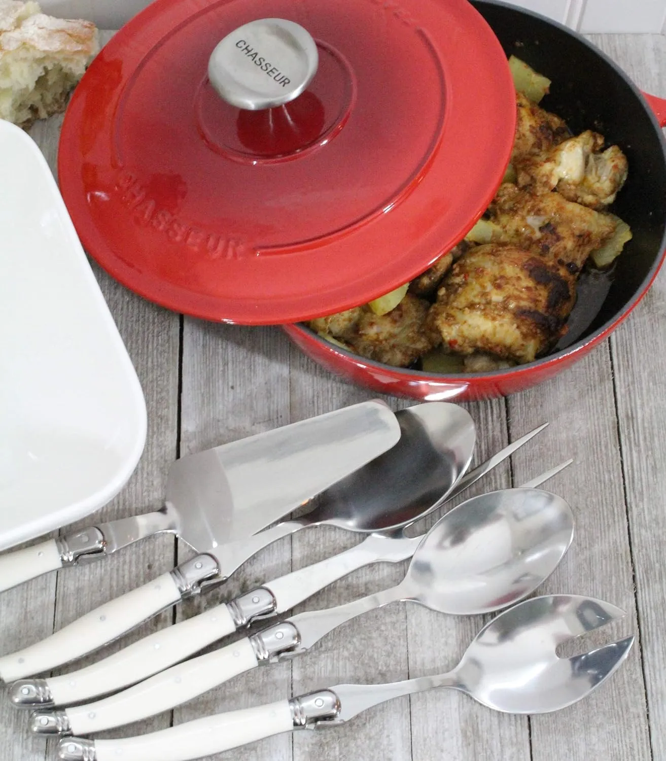French Home Laguiole Hostess Set – 5-Piece Serving Utensils with Slotted Spoon, Spatula, Fork, and 2 Spoons – Elegant and Versatile Laguiole Flatware Set