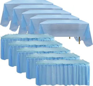 Frtzal 5 Pack Plastic Table Skirts & Cloths - Rectangle Tables, 54" x 108", Blue, Party, Birthday, Baby Shower