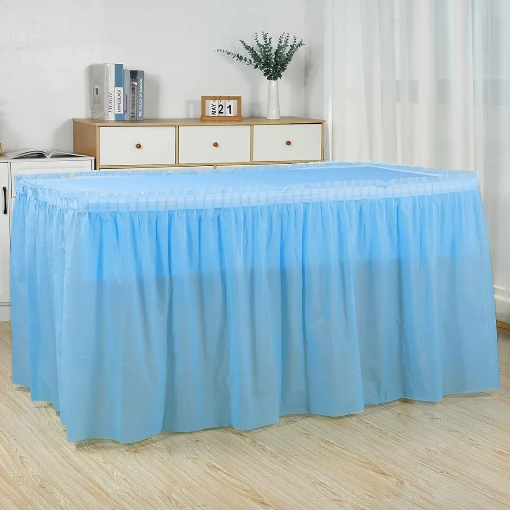 Frtzal 5 Pack Plastic Table Skirts & Cloths - Rectangle Tables, 54" x 108", Blue, Party, Birthday, Baby Shower