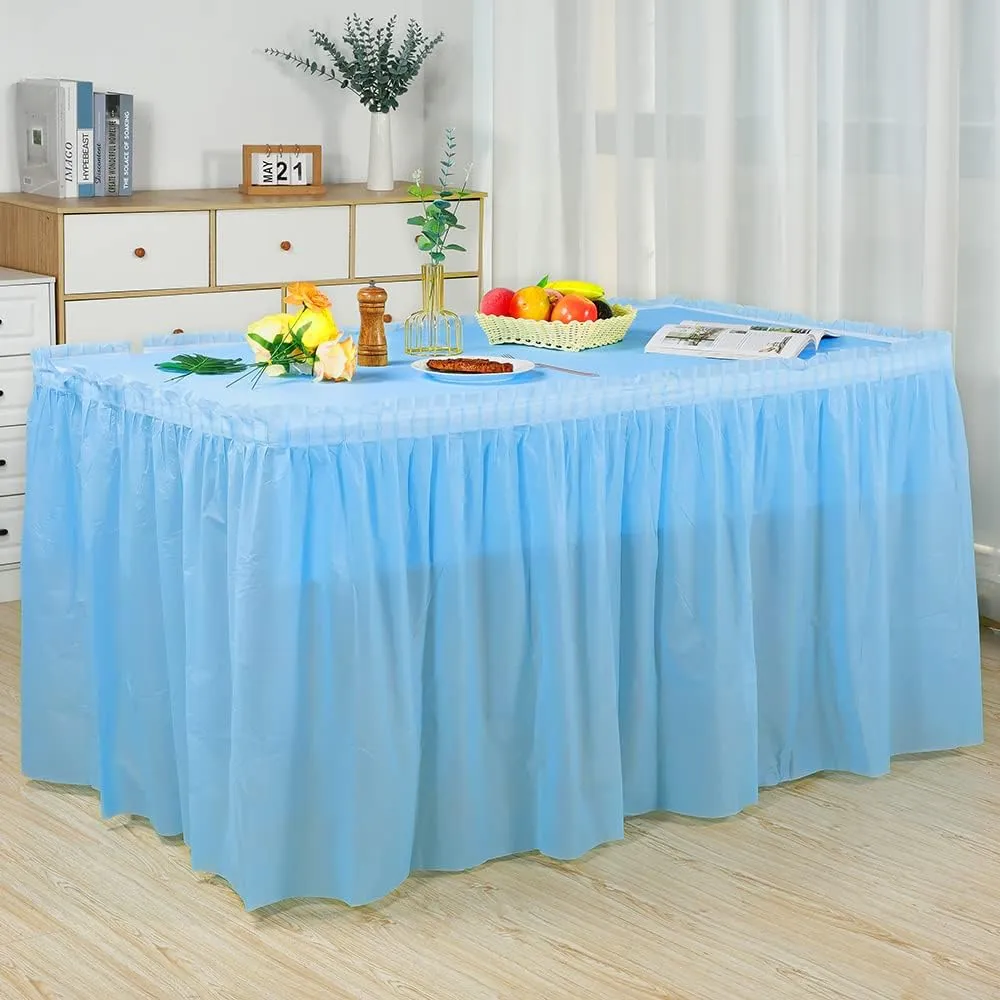 Frtzal 5 Pack Plastic Table Skirts & Cloths - Rectangle Tables, 54" x 108", Blue, Party, Birthday, Baby Shower