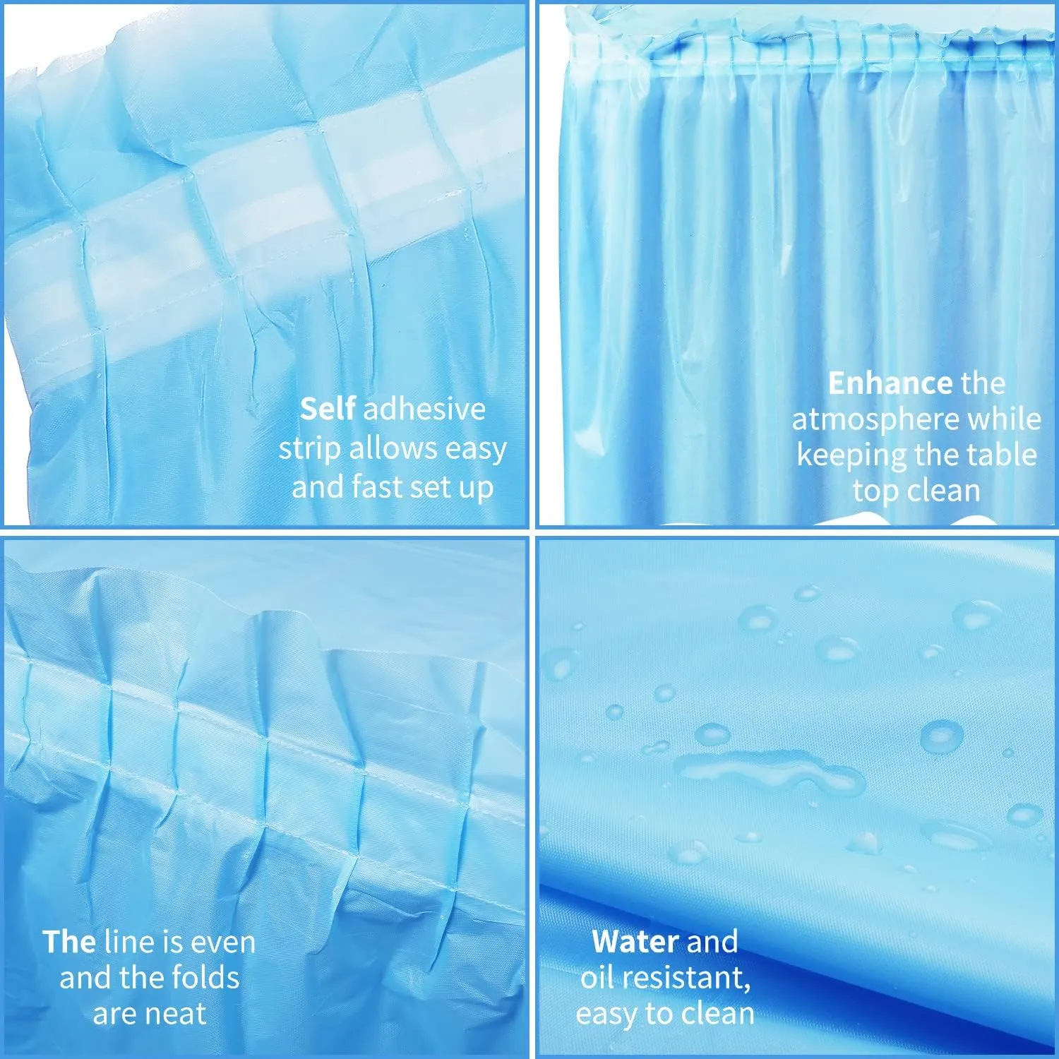 Frtzal 5 Pack Plastic Table Skirts & Cloths - Rectangle Tables, 54" x 108", Blue, Party, Birthday, Baby Shower