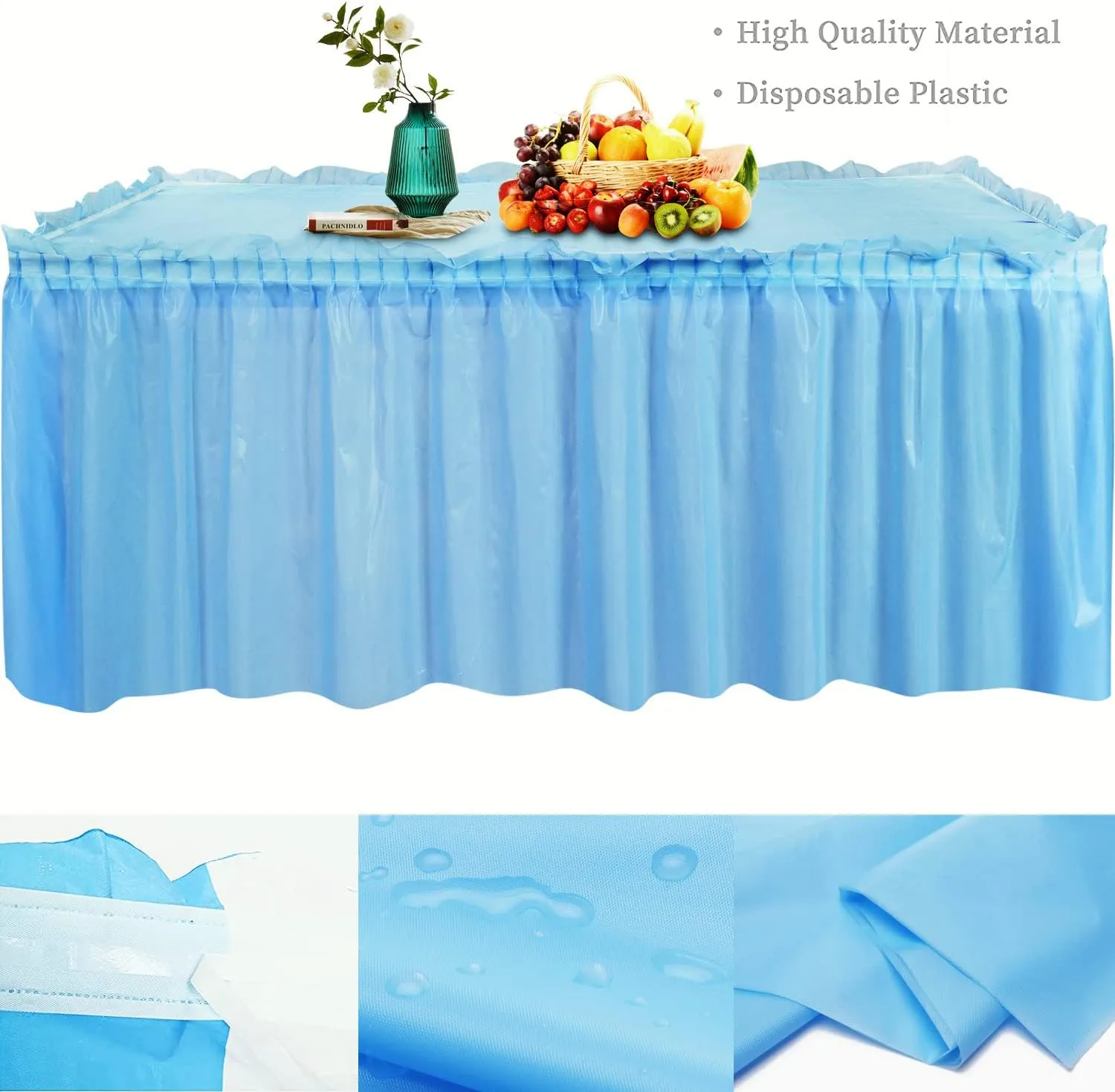 Frtzal 5 Pack Plastic Table Skirts & Cloths - Rectangle Tables, 54" x 108", Blue, Party, Birthday, Baby Shower