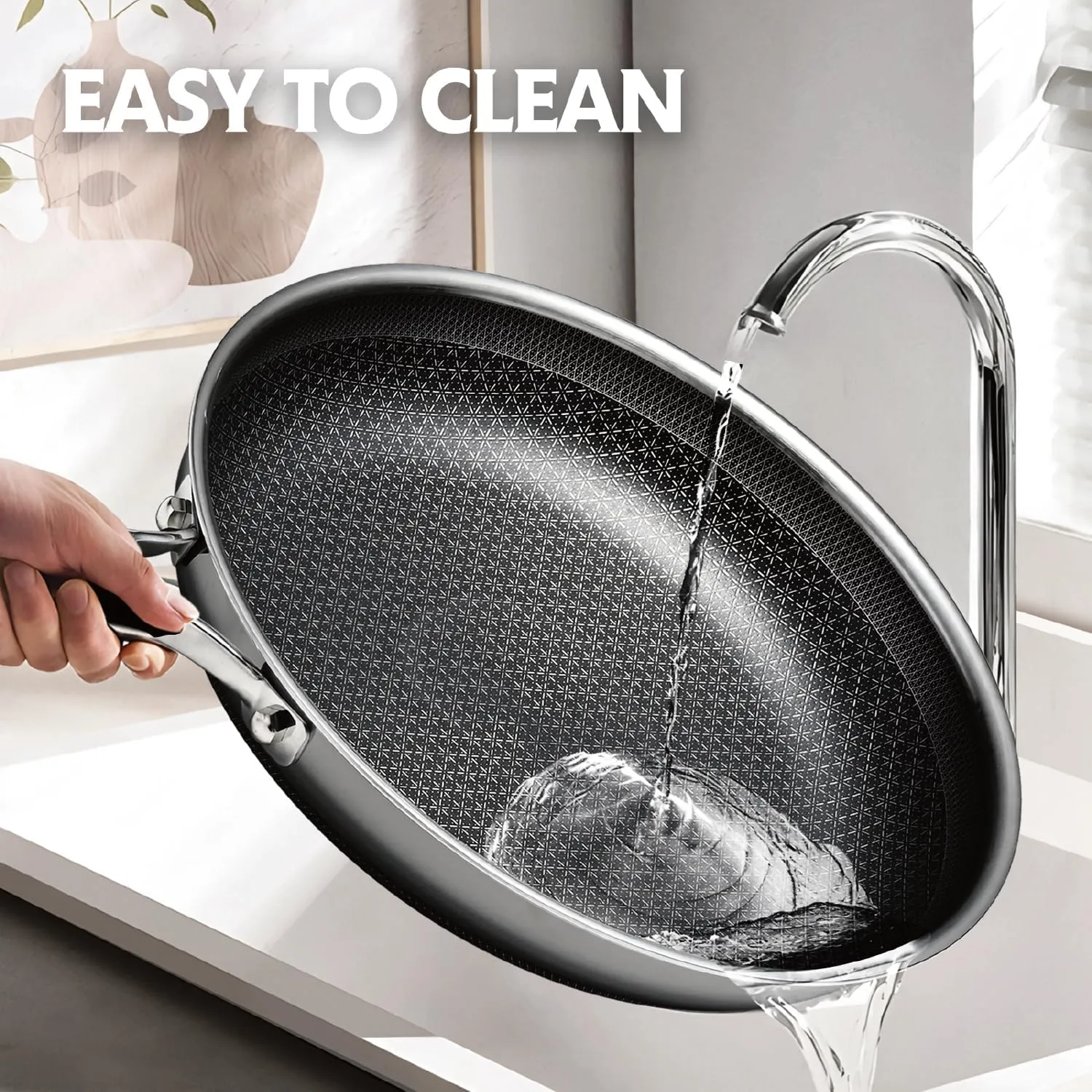 Frying Pan, 12 Inch Hybrid Non Stick Stainless Steel Skillets, Dishwasher Induction Oven Broiler Safe, Non Toxic Chef's Pan, PFOA Free Cookware