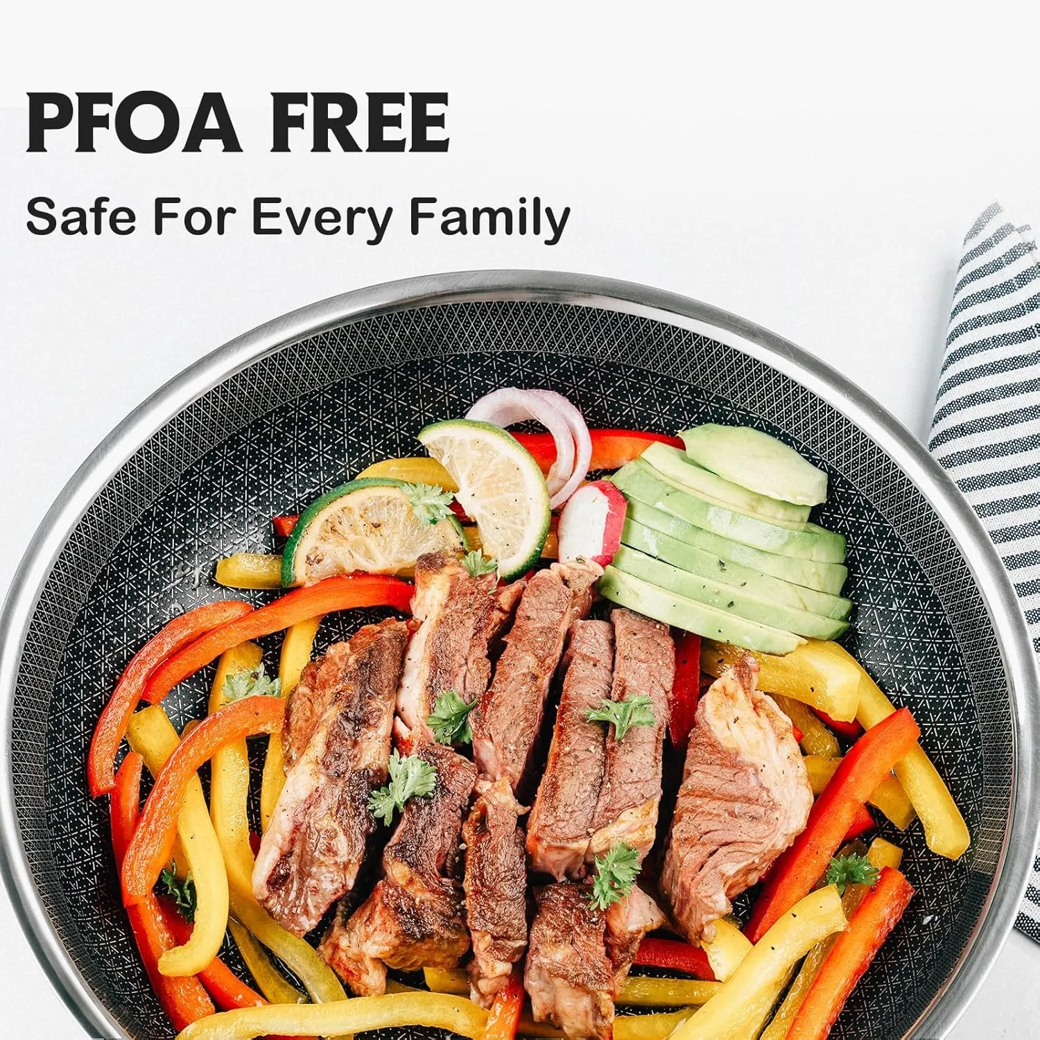 Frying Pan, 12 Inch Hybrid Non Stick Stainless Steel Skillets, Dishwasher Induction Oven Broiler Safe, Non Toxic Chef's Pan, PFOA Free Cookware