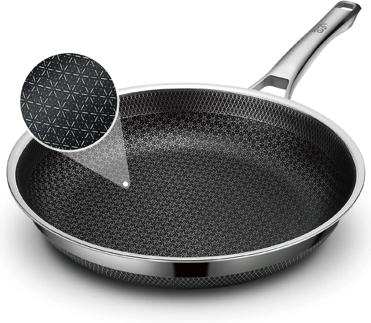 Frying Pan, 12 Inch Hybrid Non Stick Stainless Steel Skillets, Dishwasher Induction Oven Broiler Safe, Non Toxic Chef's Pan, PFOA Free Cookware